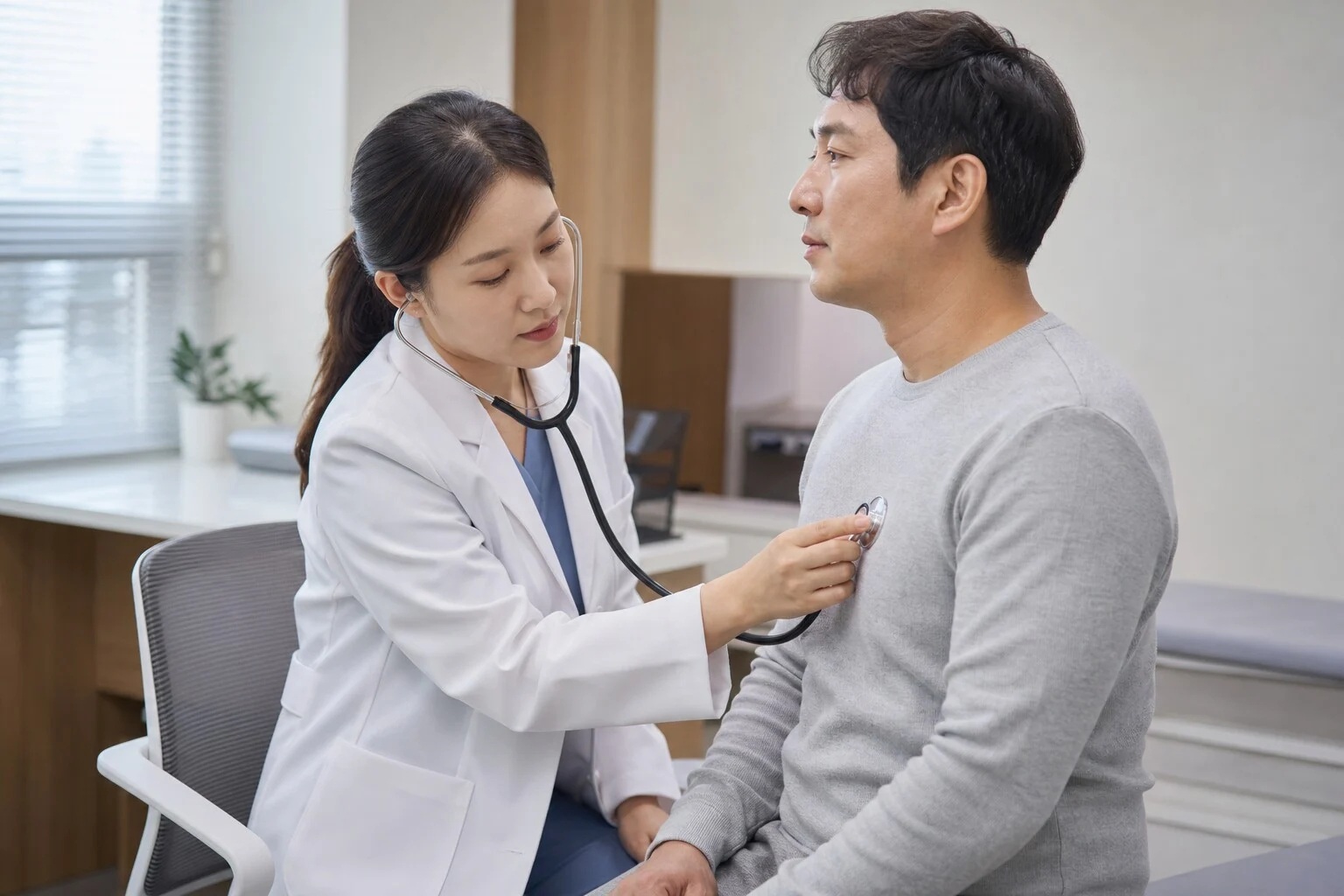 일요일 내과 공식 확인 절차를 살펴보는 모습